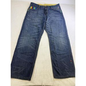 Coogi Jeans Mens 40x34 Blue Multicolor Embroidered Baggy Denim Streetwear Pants